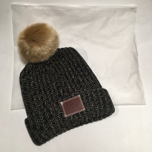 love your melon batman speckled pom beanie natural pom black/ hemp v3. main image 4